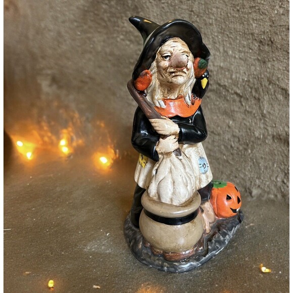 Vintage Witch Candle Holder Tea Candle Figurine Ceramic Halloween Pumpkin 9.5” - Picture 2 of 8
